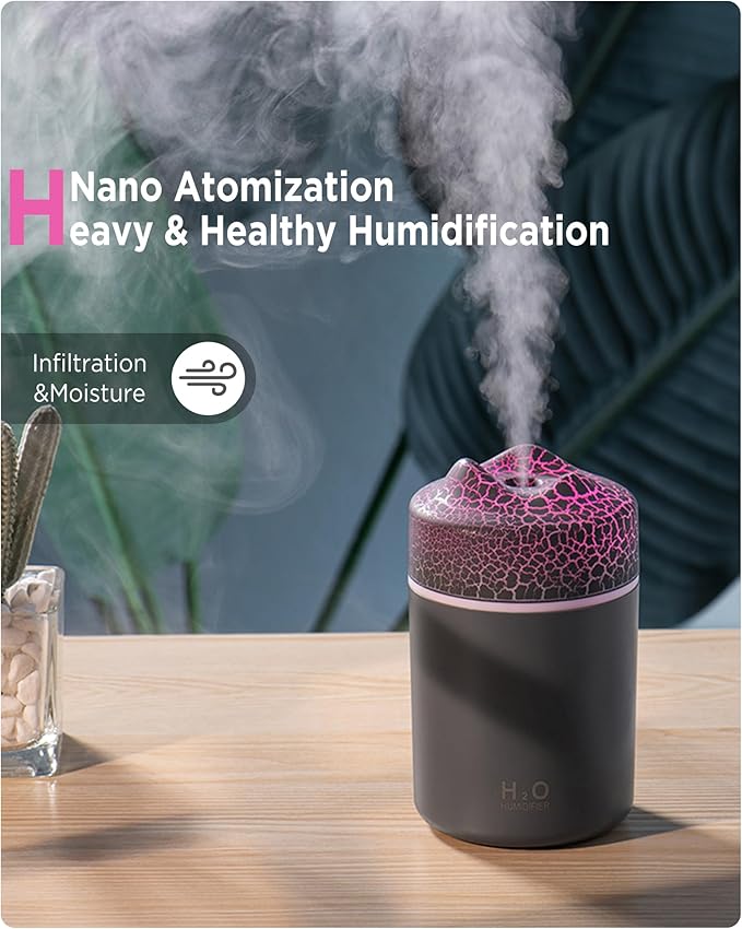 Portable Mini Humidifier, Colorful Volcanic Texture, 300mL Cool Mist Humidifier - Image 2
