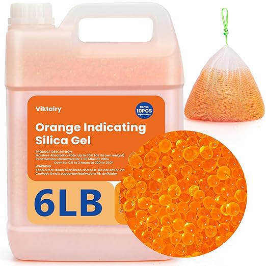 6LBS Silica Gel Desiccant Beads, Premium Orange Indicating Reusable Desiccant by Viktairy