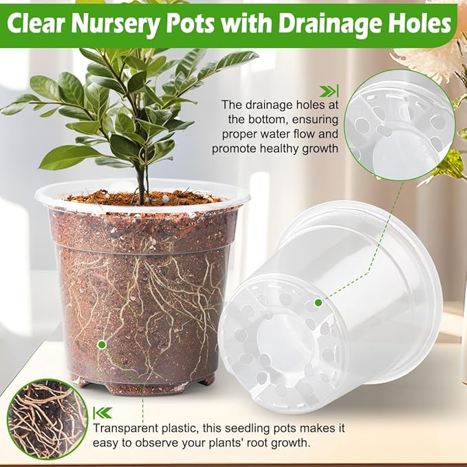 6 Inch Clear Nursery Pots with Humidity Dome, 15 Pack Durable Seed Starting Pot - Image 3