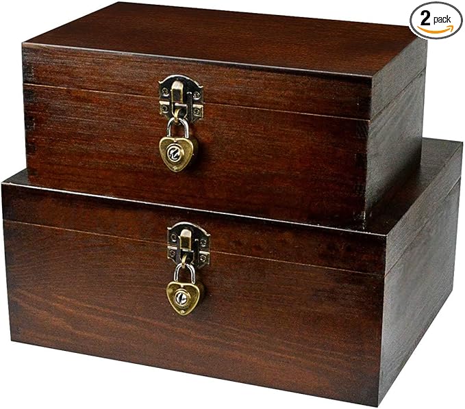 Wood Keepsake Boxes with Lock and Keys Handcrafted Decorative Wooden Storage by BigHala