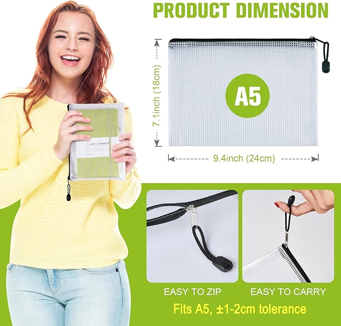 Mesh Zipper Pouch, A5 Size Tear-Resistant Document Pouch, Extra Large Zip File - Image 2