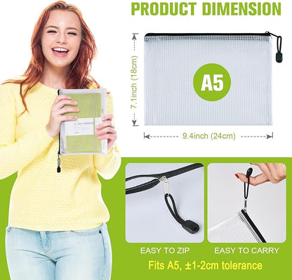 Mesh Zipper Pouch, A5 Size Tear-Resistant Document Pouch, Extra Large Zip File - Image 2