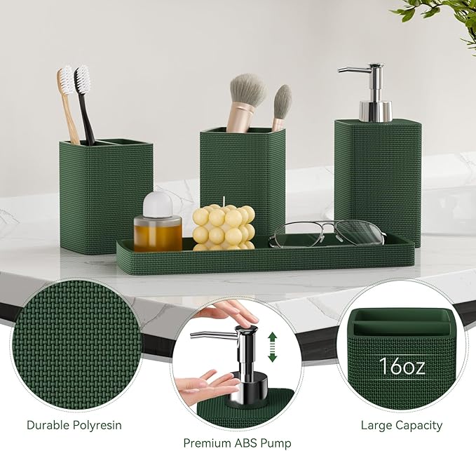 Green Bathroom Set, Dark Green Bathroom Accessories Set - Image 3