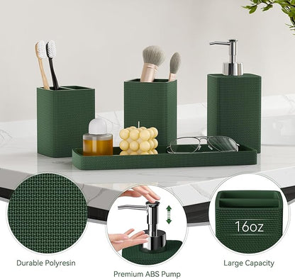 Resin Green Bathroom Set, Dark Green Bathroom Accessories Set - Image 3