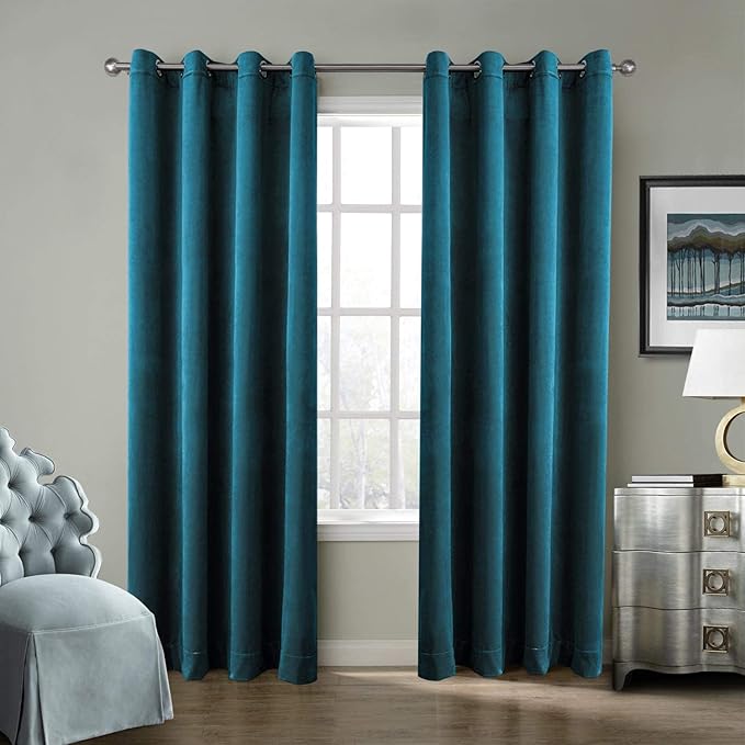 ChadMade Blackout Lined Premium Velvet Curtain Blue 50Wx120L Inch, Eyelet by ChadMade