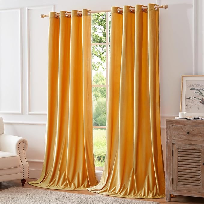 BULBUL Elegant Mustard Yellow Velvet Curtains 120 inches Luxury Living Room - Image 5