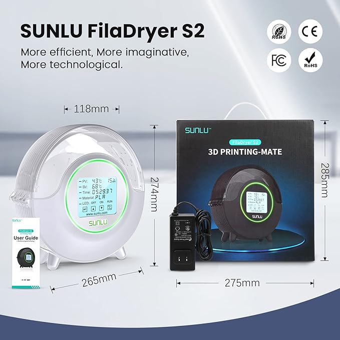 SUNLU Official 3D Printer Filament Dryer S2, Temperature up to 70°C, Built-in - Image 7