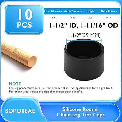 10 Pcs 1-1/2" Round Chair Leg Tips Caps, Silicone Rubber Furniture Leg Floor - Image 9