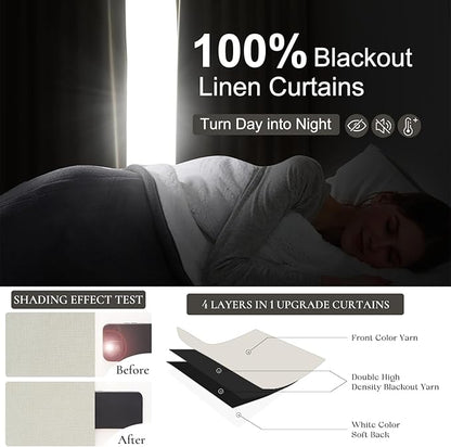 Cute Blackout Curtains 60 Inches Extra Wide Linen 92 Inch Length - Image 2