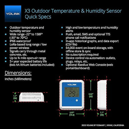 YoLink X3 vesion Outdoor Temperature & Humidity Data Logger, Hygrometer - Image 3