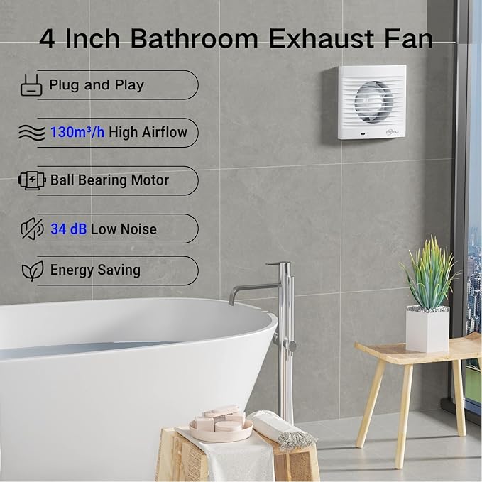 4 Inch Wall Mount Bathroom Exhaust Fan, Plug in Wall Exhaust Fan, 12W 77 CFM - Image 3