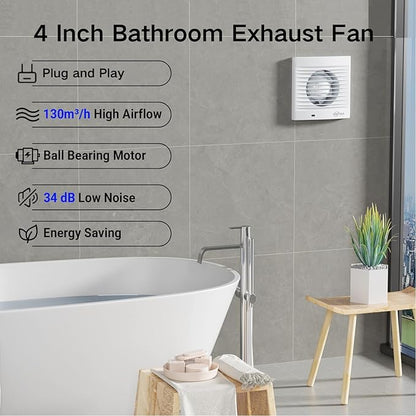 4 Inch Wall Mount Bathroom Exhaust Fan, Plug in Wall Exhaust Fan, 12W 77 CFM - Image 3