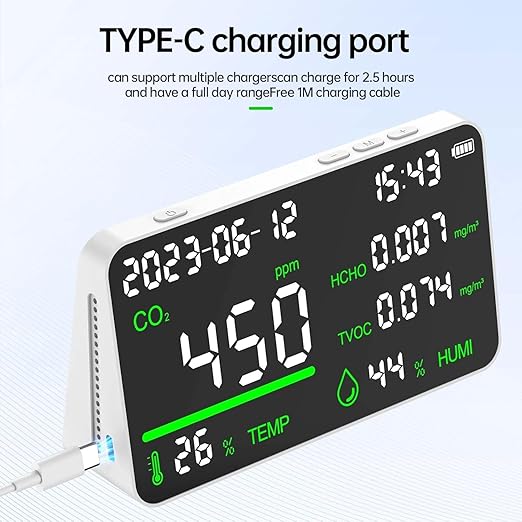 7-in-1 Indoor Air Quality Monitor, Desktop CO2/TVOC/HCHO Detector - Image 5