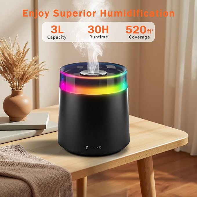Humidifiers for Bedroom Home, 3L Top Fill Cool Mist Humidifier for Baby Nursery - Image 4