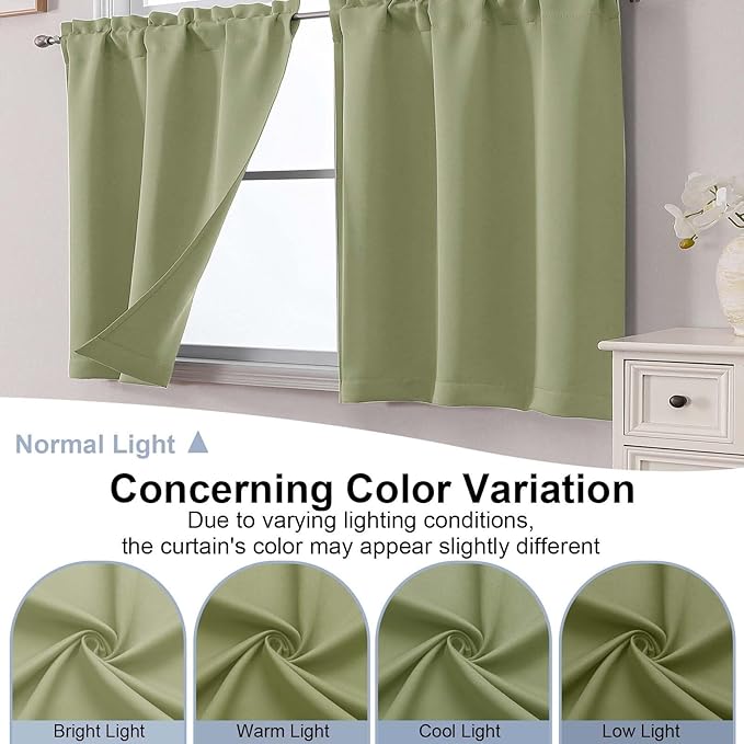 Chyhomenyc Sage Green Short Blackout Curtains 45 Inch Length, Small Kitchen - Image 8