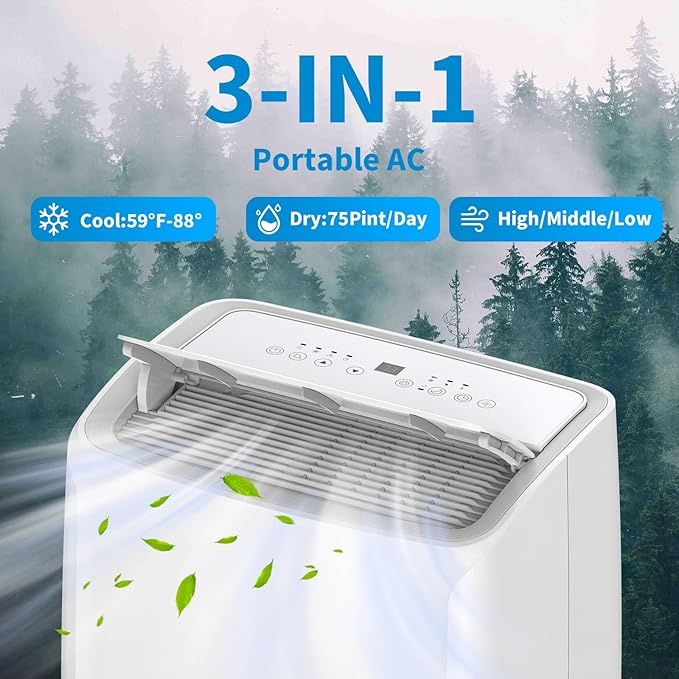 14K BTU Portable Air Conditioners, Cools up to 750 Sq. Ft 3-in-1 Movable AC - Image 2
