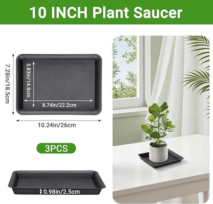 GREANER 10 Inch Plastic Plant Tray Saucer Rectangular, Humidity Trays - Image 2