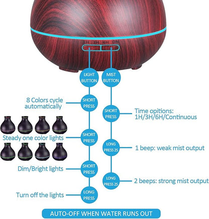 BZseed Aromatherapy Essential Oil Diffuser 550ml 12 Hours Wood Grain Aroma - Image 3
