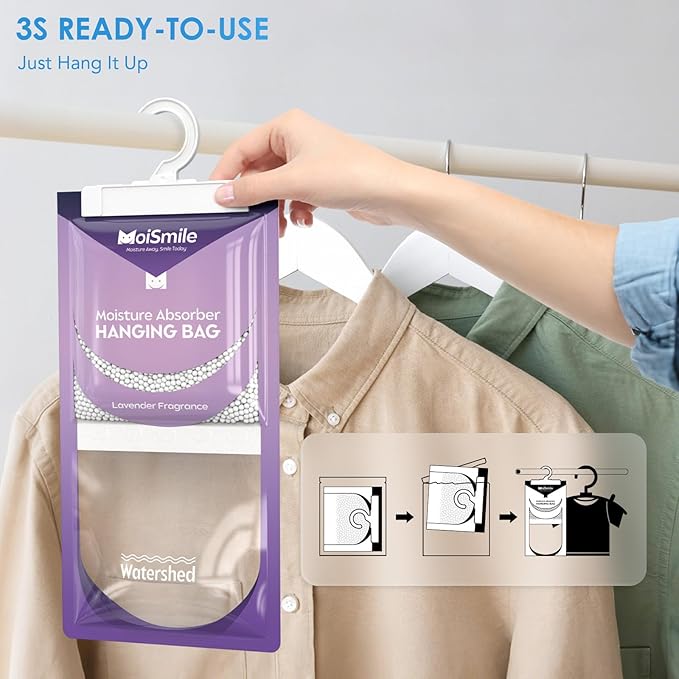 Moisture Absorbers 10 Pack Lavender Fragrance, Hanging Closet Dehumidifier Bags - Image 7