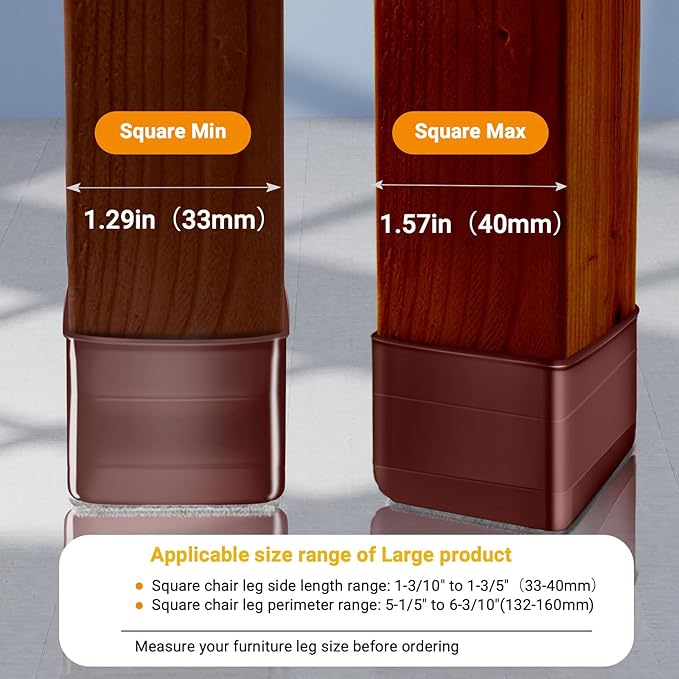 36Pcs Brown Square Chair Leg Floor Protectors, High Elastic Felt Furniture Pads - Image 4