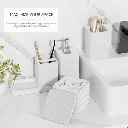 White Bathroom Accessories Set 5 Pieces, Resin Toothbrush Holders Set Complete - Image 2