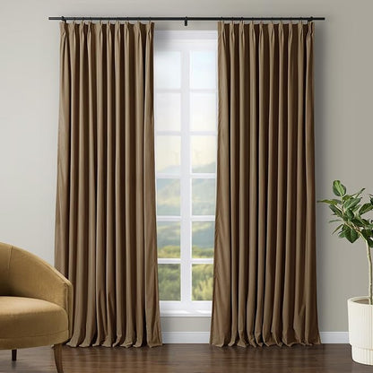 TWOPAGES Luxury Velvet Curtain Pinch Pleated Chocolate Curtain 96 inch Long by TWOPAGES