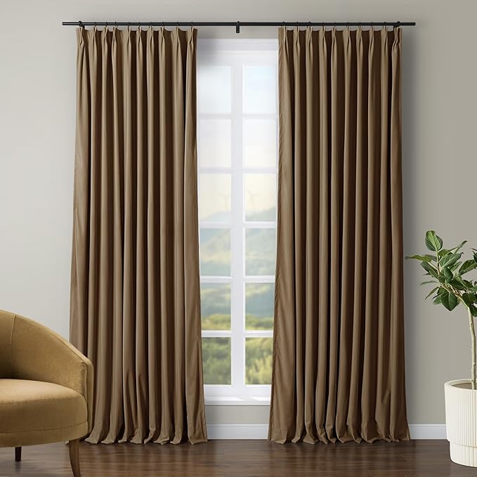TWOPAGES Luxury Velvet Curtain Pinch Pleated Chocolate Curtain 108 inch Long by TWOPAGES