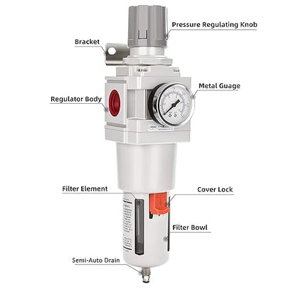 NANPU 1" NPT Compressed Air Filter Regulator Combo Piggyback, 5 Micron Brass - Image 2