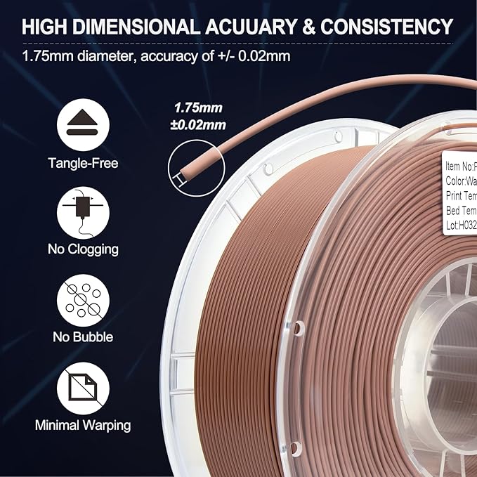 PLA Filament 1.75mm Warm Brown 1KG, Clog-Free 3D Printer Filament Dimensional - Image 5