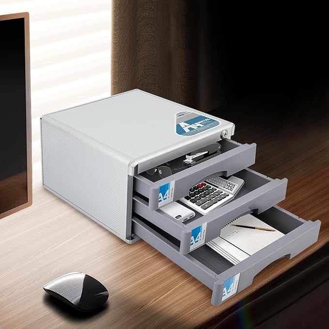 3 Tier Desktop Drawer Organizer, 3 Drawers Aluminum Alloy File Organizer - Image 4