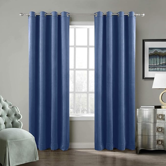 ChadMade Blackout Lined Premium Velvet Curtain Ocean Blue 72Wx102L Inch by ChadMade