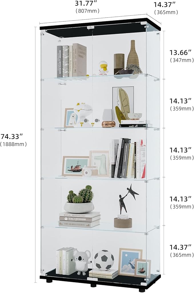 Yoluckea 5 Shelves Glass Display Cabinet - Image 2