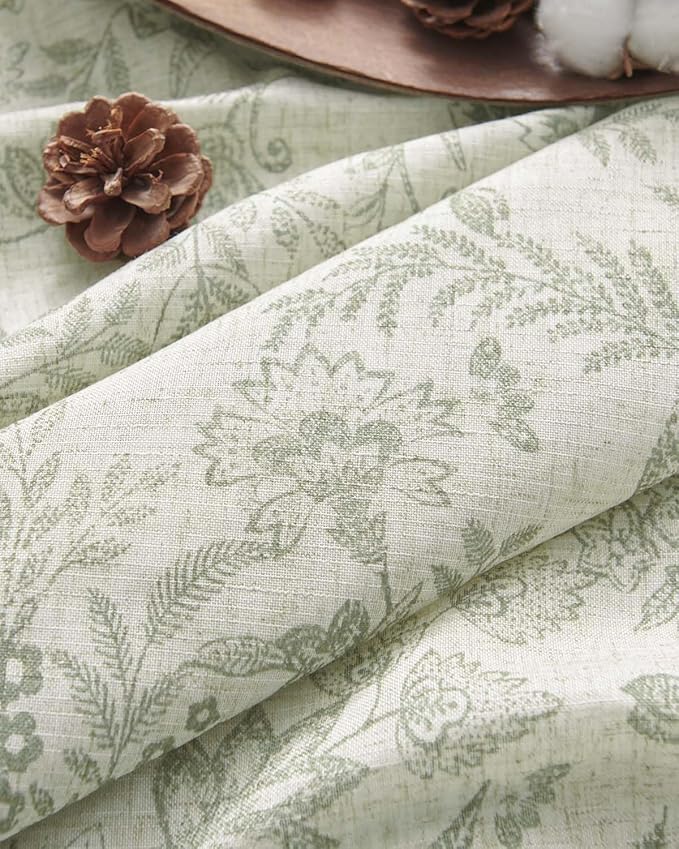 Vangao Lined Linen Curtains for Bedroom Floral Curtains 96 Inches Long Green - Image 9