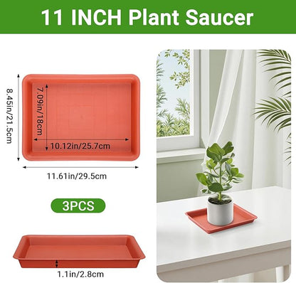 GREANER 11 Inch Red Plant Saucer, 3 Packs Plastic Plant Trays - Image 2