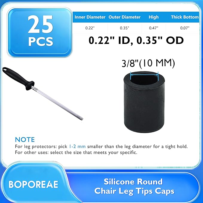 25 Pcs 15/64" Round Chair Leg Tips Caps, Silicone Rubber Furniture Leg Floor - Image 9