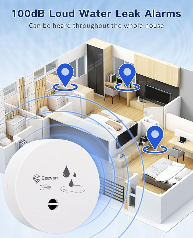 Geevon 2 Pack Water Leak Detectors, 100dB Water Sensor Alarms Flood Detector - Image 2