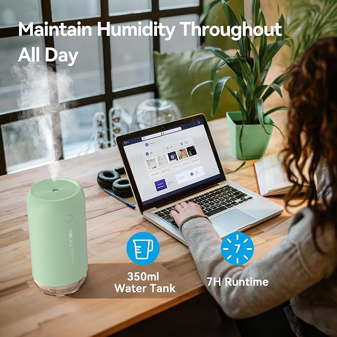 Portable Mini Humidifier, KQLKJ 350ml Small Cool Mist Humidifier, USB Personal - Image 3