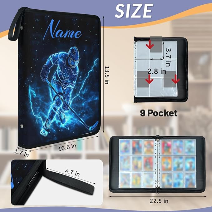 Custom Hockey Card Binder, Personalized 9 Pocket Trading Card Binder Fits 900 - Image 3