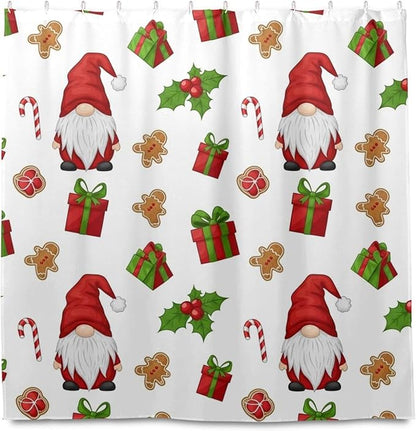 Christmas Gnome Santa White Shower Curtain Liner 72×72 inch - Image 2