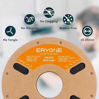 ERYONE Silk Dual Color PLA Filament 3D Printer 1.75mm +/- 0.03mm, Bicolor - Image 4