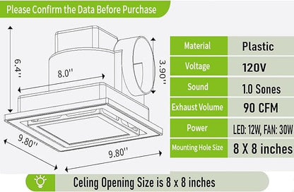 Bathroom Exhaust Fan with LED Light Ceiling Mount Ventilation Fan 118 CFM 1.0 - Image 3