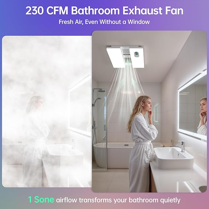 Bathroom Exhaust Fan with Heater, 230 CFM Quiet Ceiling Fan with 3 Dynamic RGB - Image 2