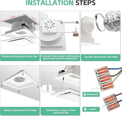 Bathroom Exhaust Fan with Light, 11.8 in Panel, 12W Square LED, 141 CFM - Image 4