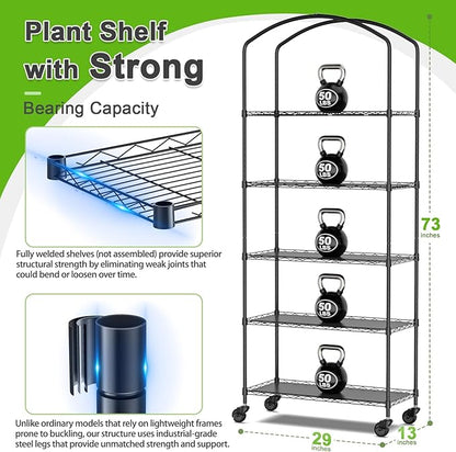 Abimars 5-Tier Greenhouse with Grow Light, Shelf Height Adjustable Metal Plant - Image 2