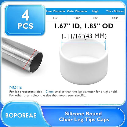 4 Pcs 1-11/16" Round Chair Leg Tips Caps, Silicone Rubber Furniture Leg Floor - Image 9