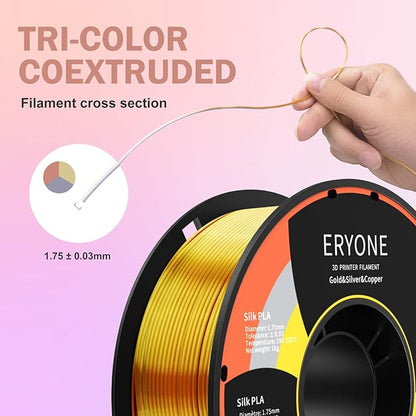 ERYONE Silk Tri Color PLA Filament 3D Printer 1.75mm +/- 0.03mm - Image 4