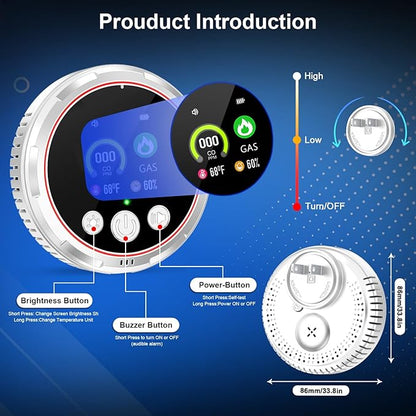 4 in 1 Carbon Monoxide Detector and Gas Detector, Dual Sensor Alarm Natural Gas - Image 9