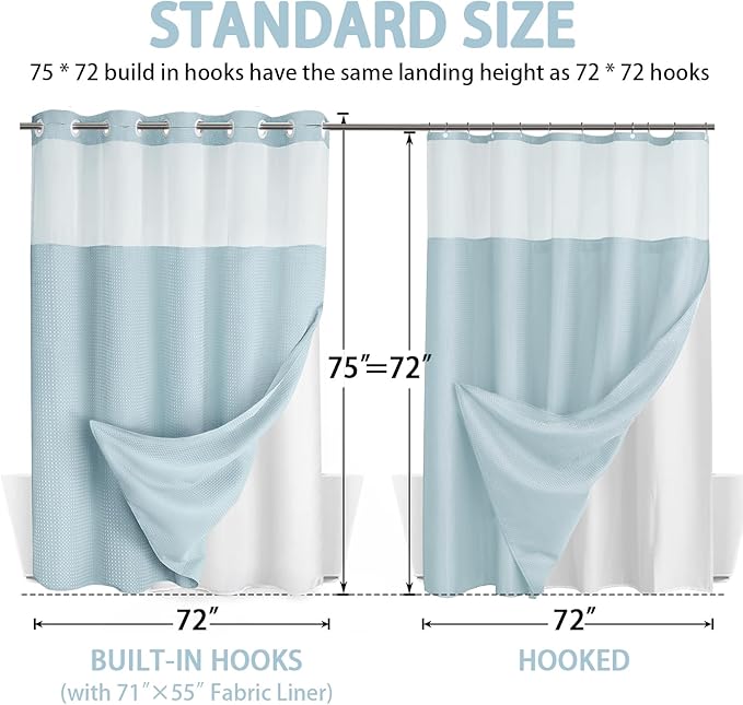 Aqua No Hook Shower Curtain and Liner Set, Hotel Waffle Shower Curtain - Image 6