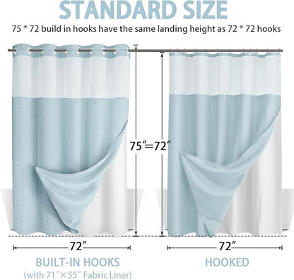Aqua No Hook Shower Curtain and Liner Set, Hotel Waffle Shower Curtain - Image 6