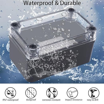 Junction Box, IP67 Waterproof ABS Black Project Box Clear Cover - Image 2